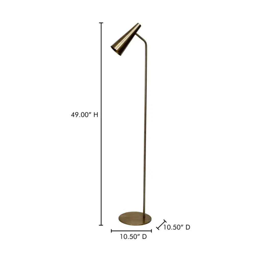 Trumpet floor lamp by Moe's Home Collection, iron, warm gold finish trumpet shade