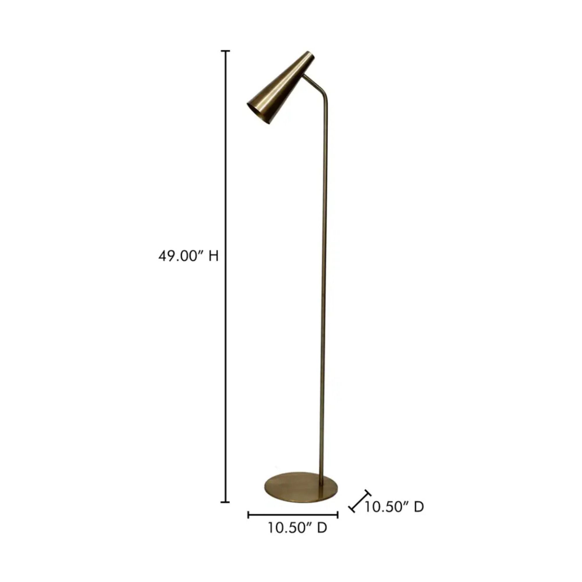 Trumpet floor lamp by Moe's Home Collection, iron, warm gold finish trumpet shade
