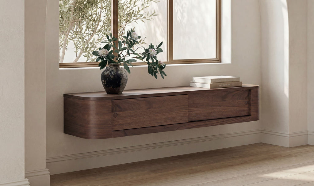 Solid Wood Round Off Floating Console Table