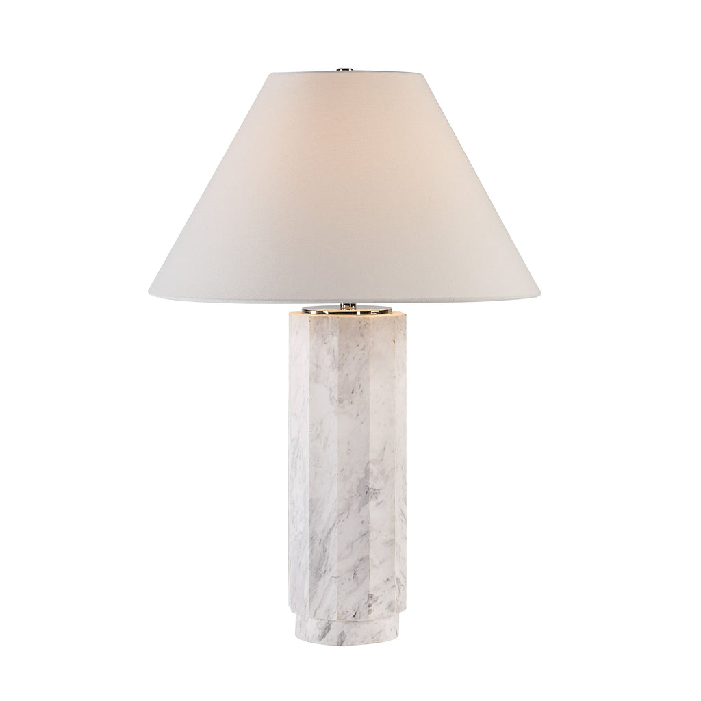 Veda table lamp by Renwil, volakas marble base, solid stone
