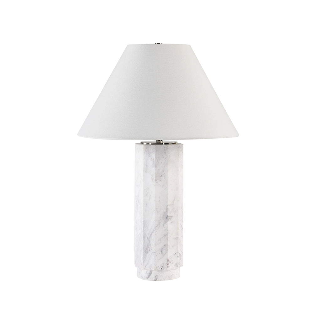 Veda table lamp by Renwil, volakas marble base, solid stone
