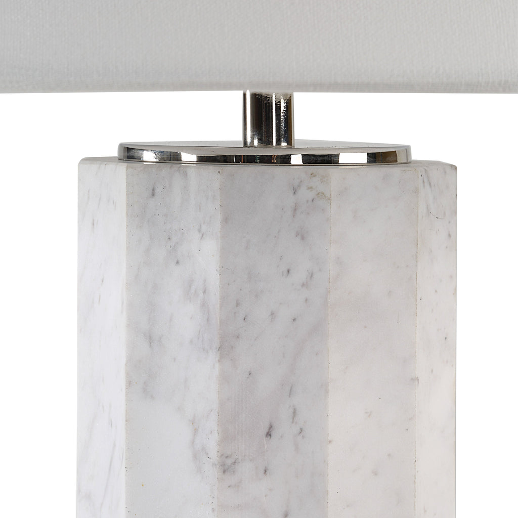 Veda table lamp by Renwil, volakas marble base, solid stone