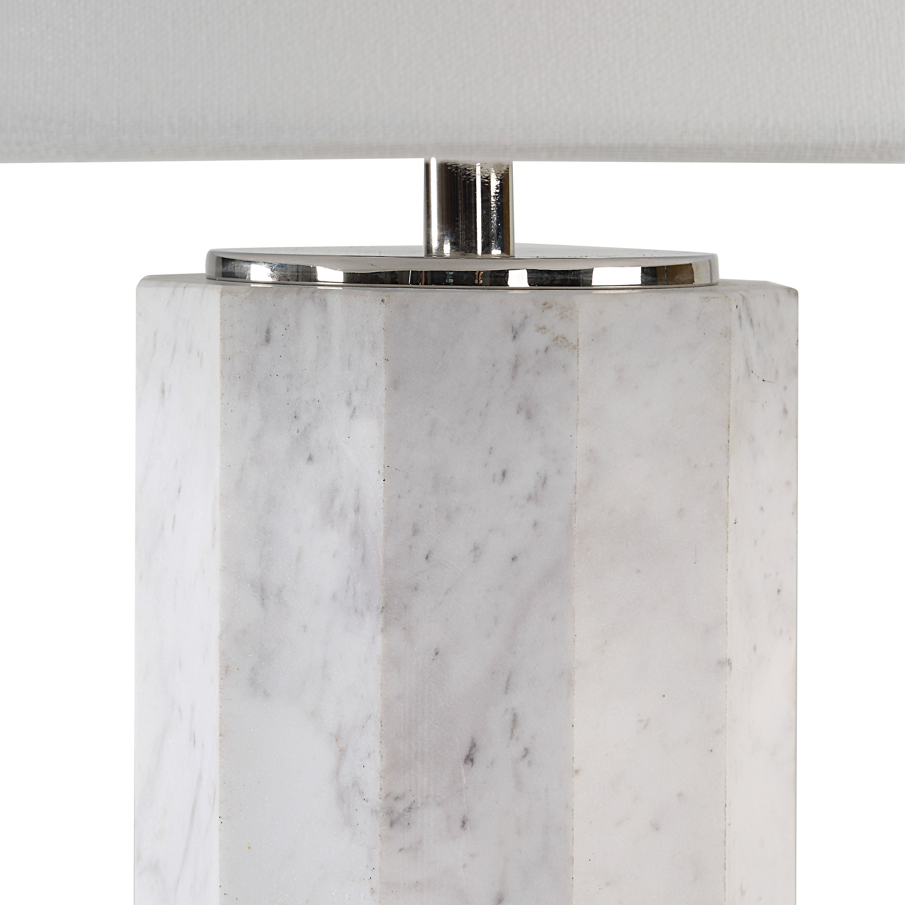 Veda table lamp by Renwil, volakas marble base, solid stone