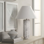 Veda table lamp by Renwil, volakas marble base, solid stone