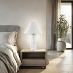Veda table lamp by Renwil, volakas marble base, solid stone