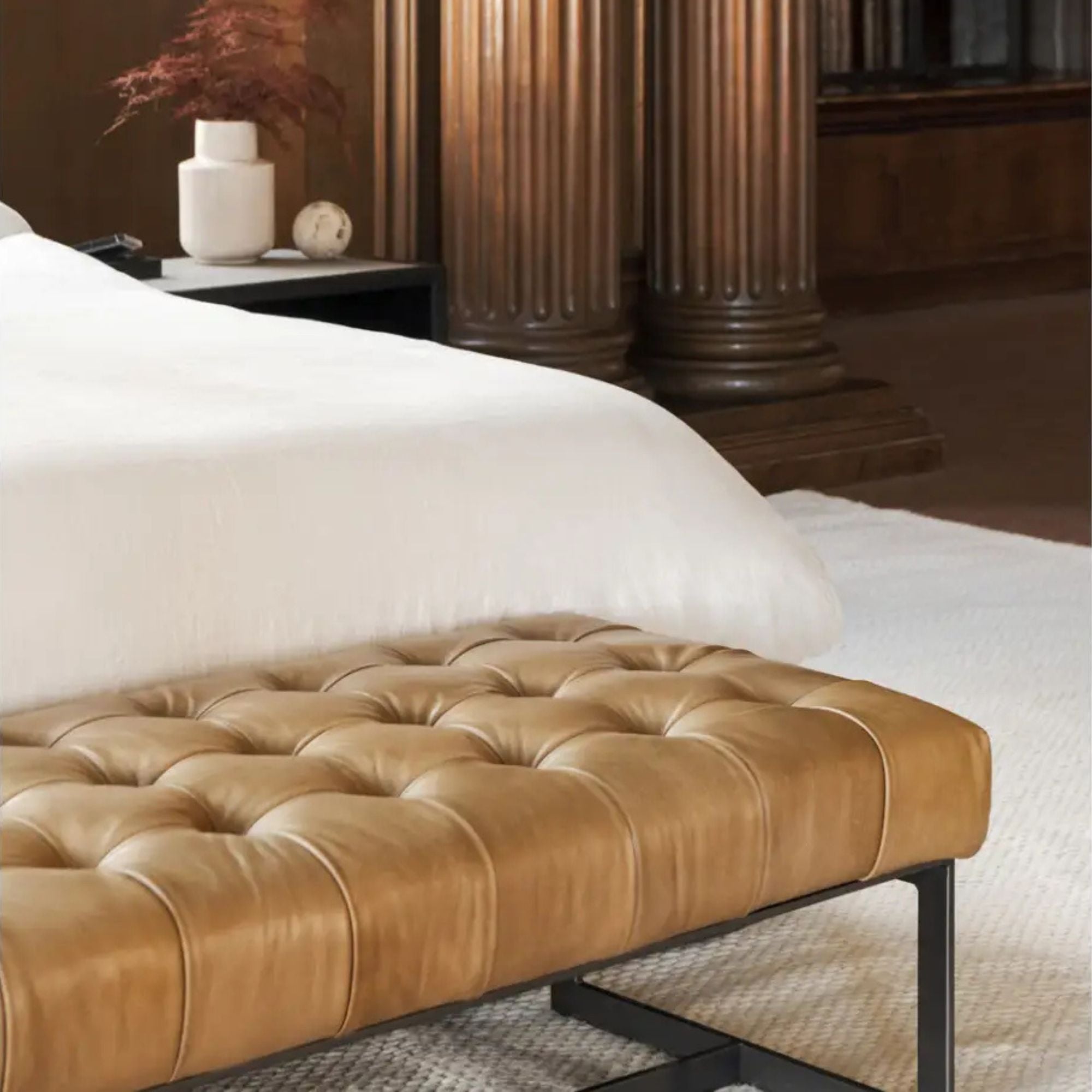 Wyatt bench by Moe's Home Collection, full-grain leather, tan