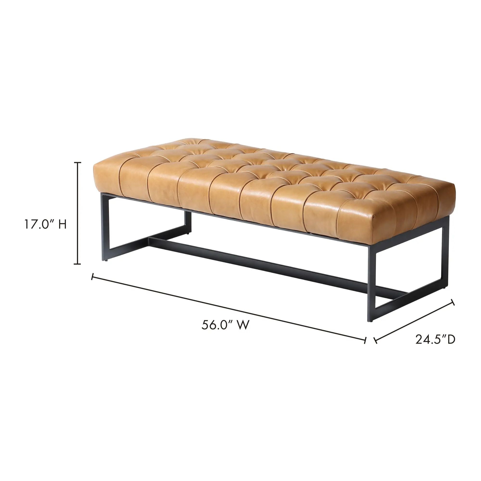 Wyatt bench by Moe's Home Collection, full-grain leather, tan