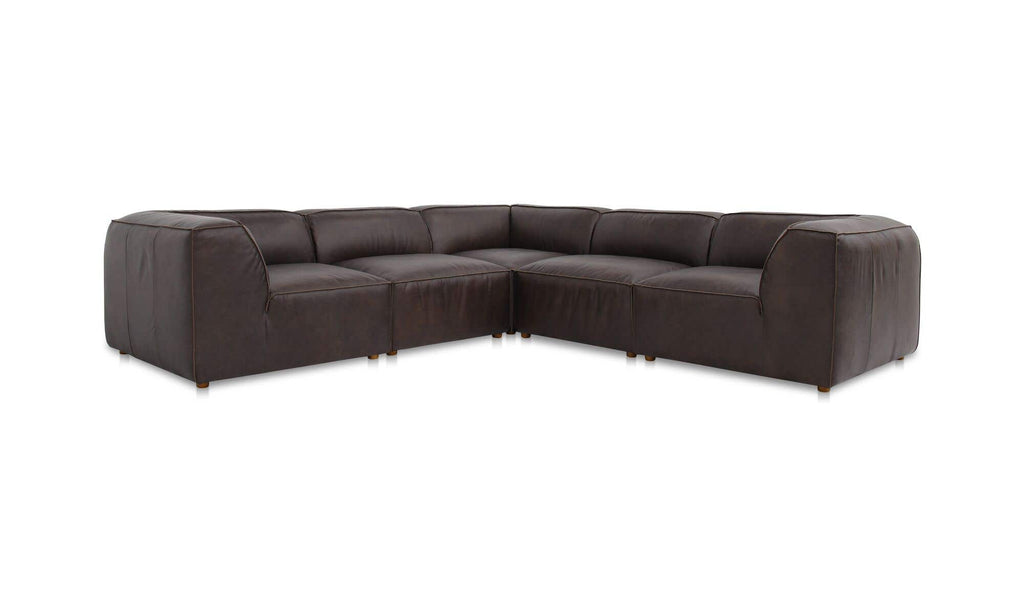 Leather Form Classic L-Shaped Modular Sectional Espresso Brown