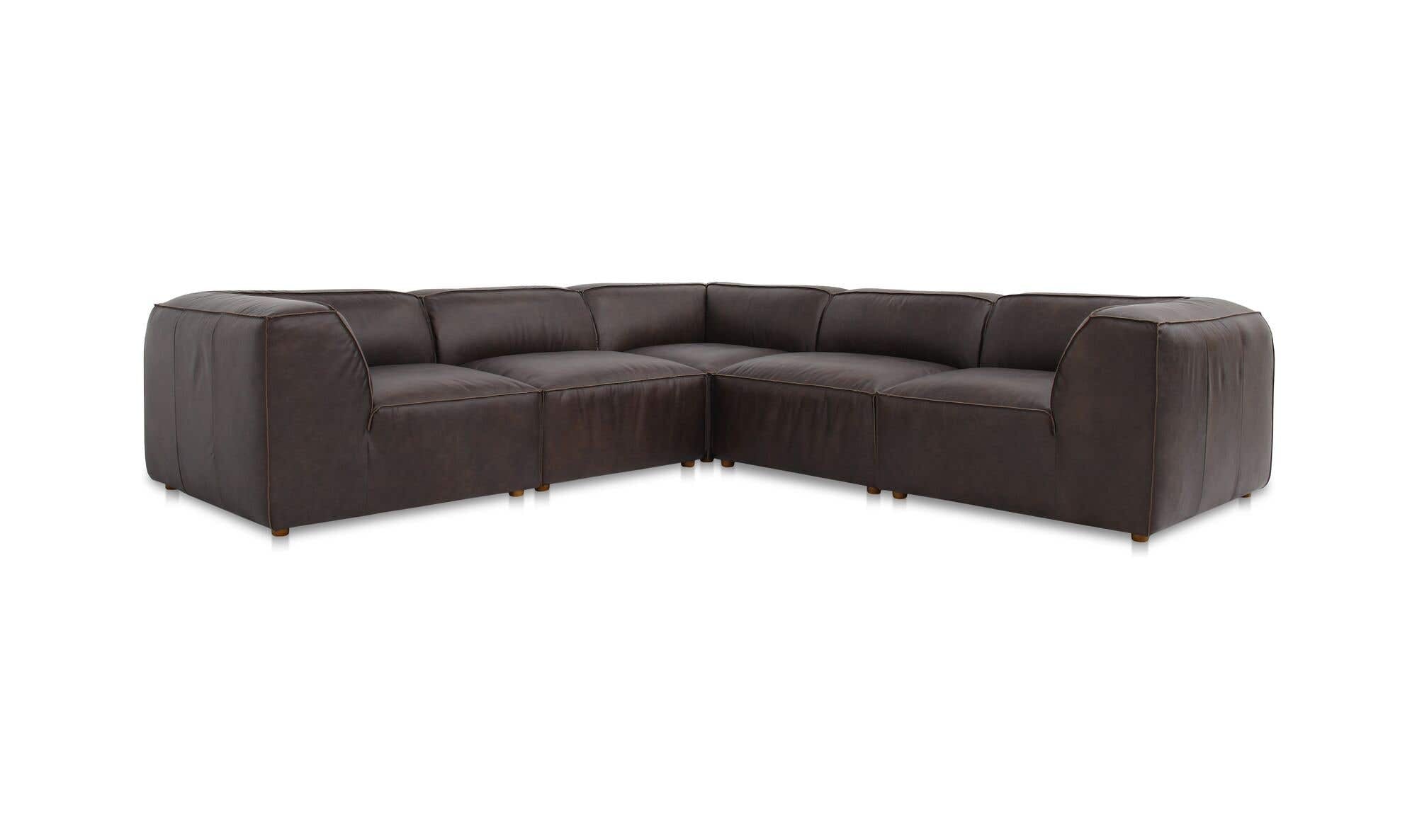 Leather Form Classic L-Shaped Modular Sectional Espresso Brown